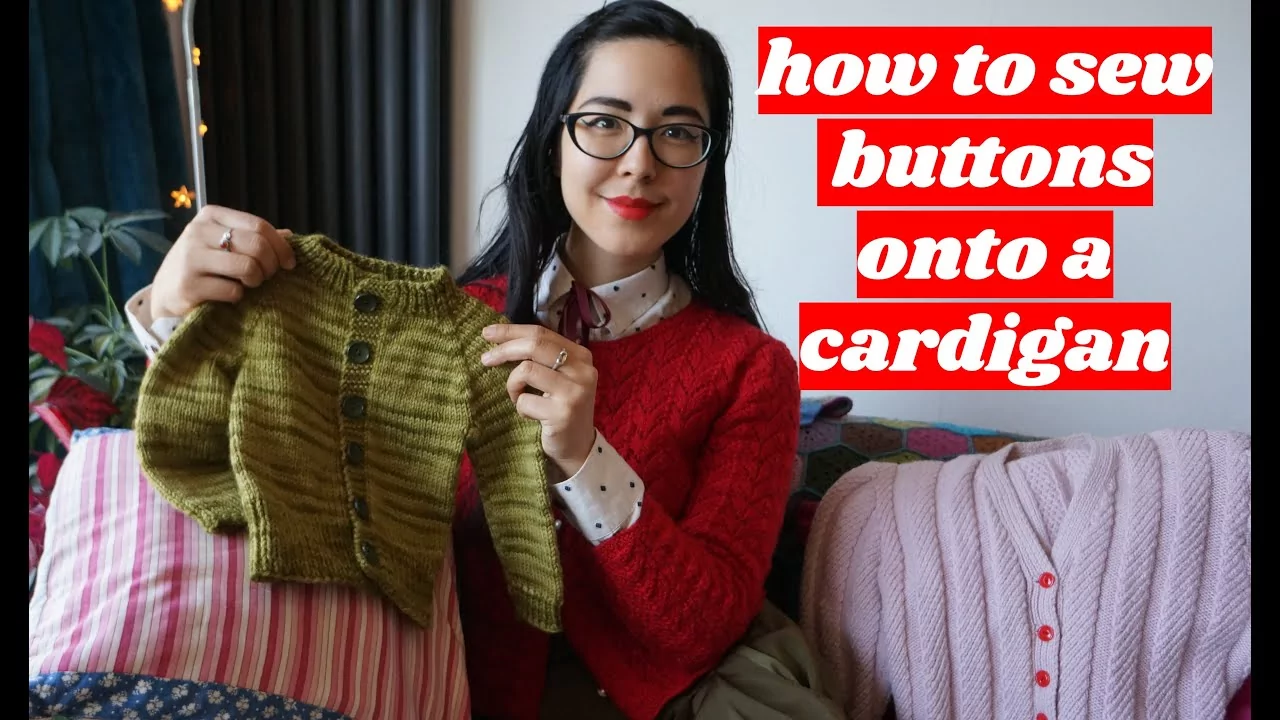 How to sew buttons onto a knitted cardigan - knitting sewing tutorial