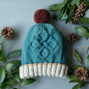 Ribbed beanie hat with cable stitch and pompom knitting pattern